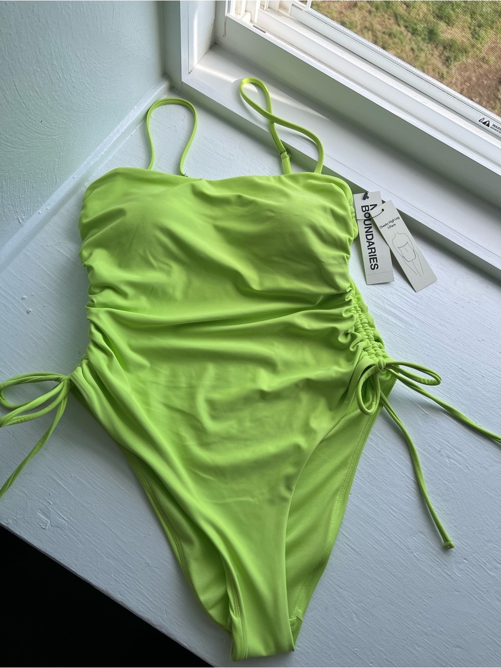 No Boundaries Neon Lime Girls One-Piece Swimsuit